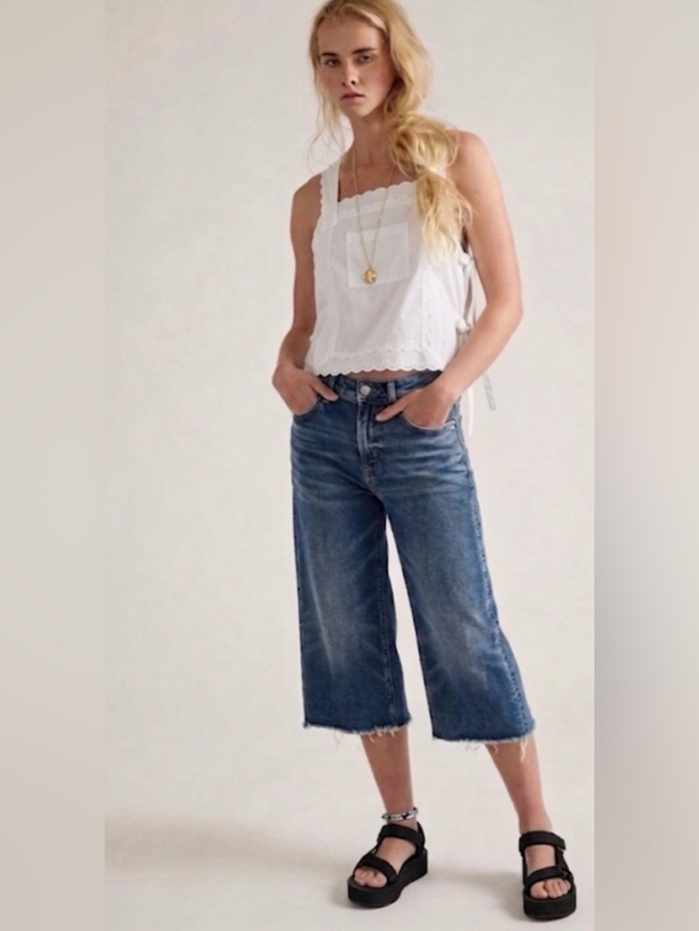 OOAK Artisan Custom Altered American Eagle Wide Leg Crop Coolot Pedal Pusher